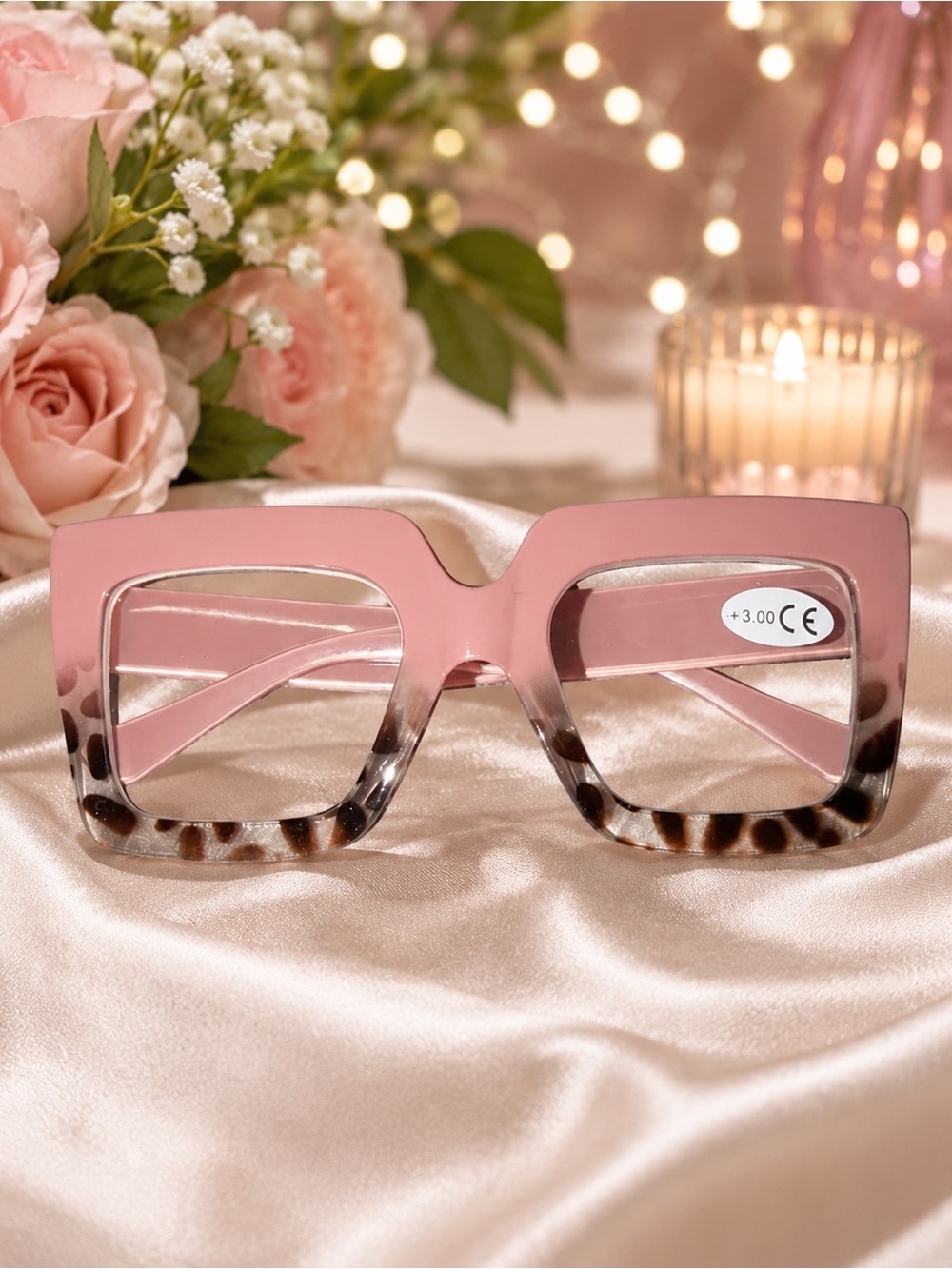 Pink Tortoiseshell Square Reading Glasses - +3.00